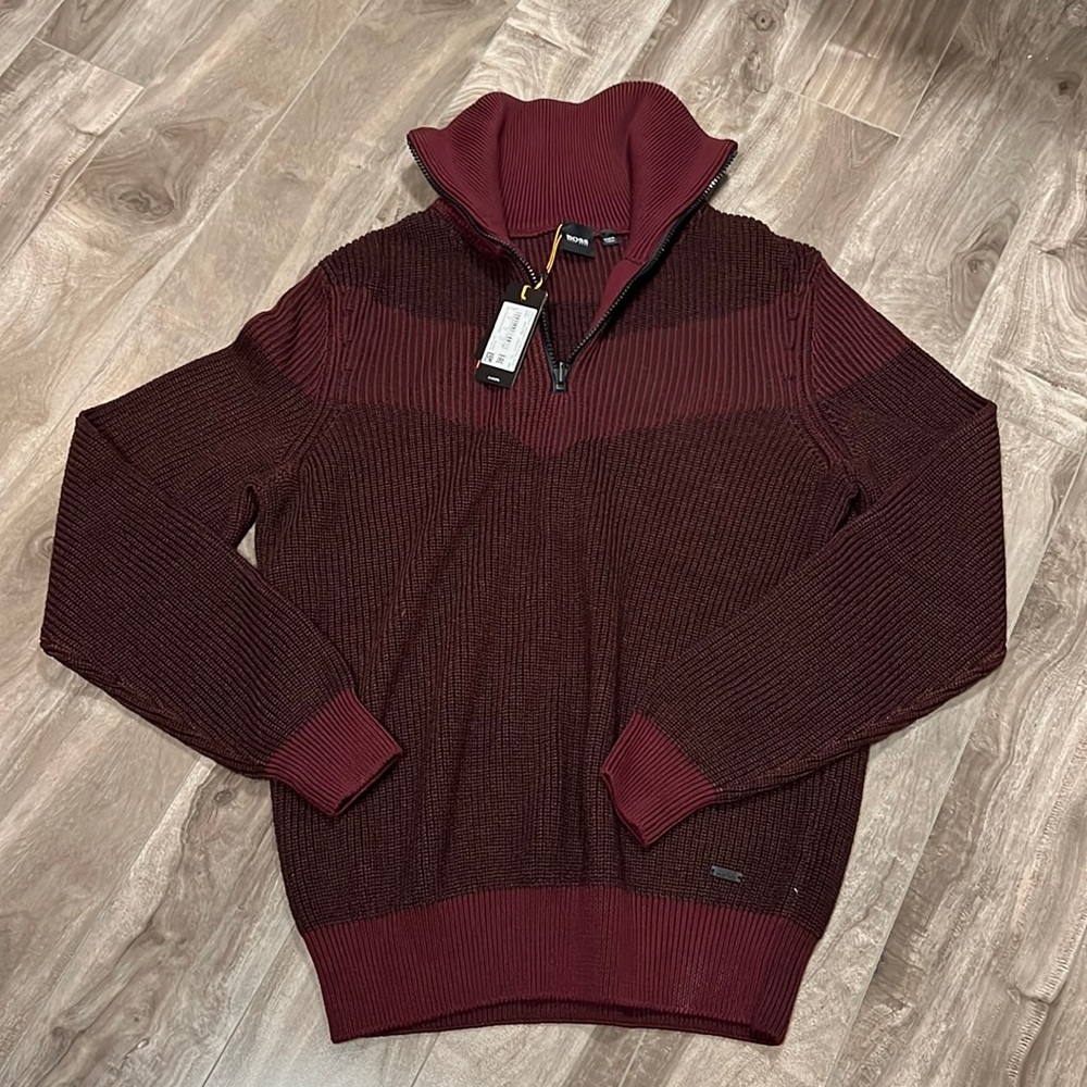 🔥🔥HUGO BOSS Zip-Up Turtleneck 100% Cotton Sweater